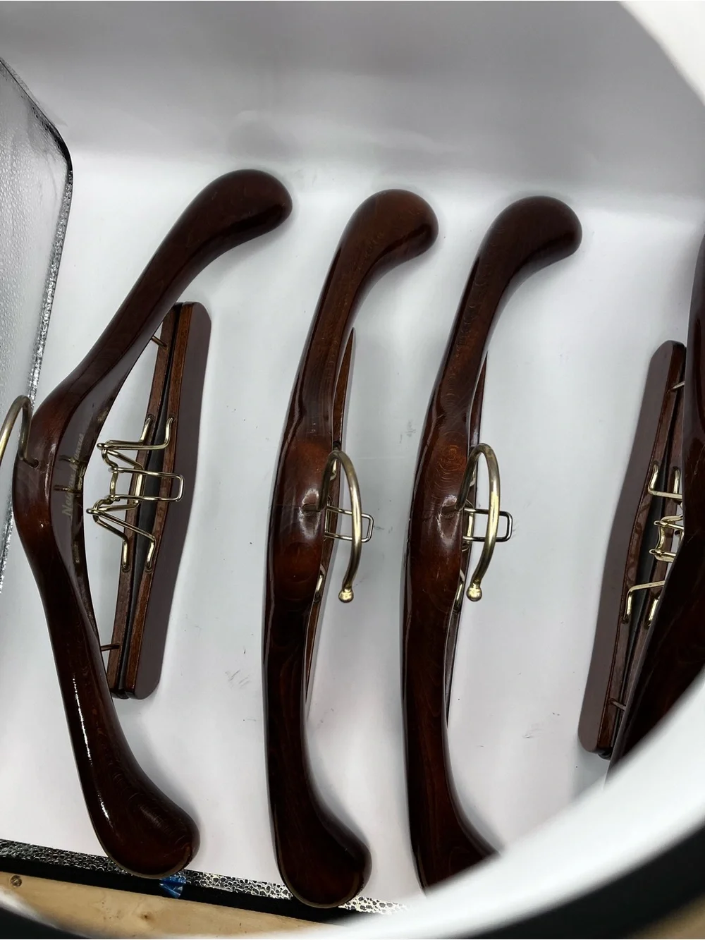 4 Neiman Marcus Heavy Duty wood Hangers “buy it for life” closet accessories